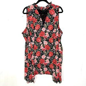 Torrid Sleeveless Blouse Rose Floral Lace Neck Insert Ruffle 3 3X